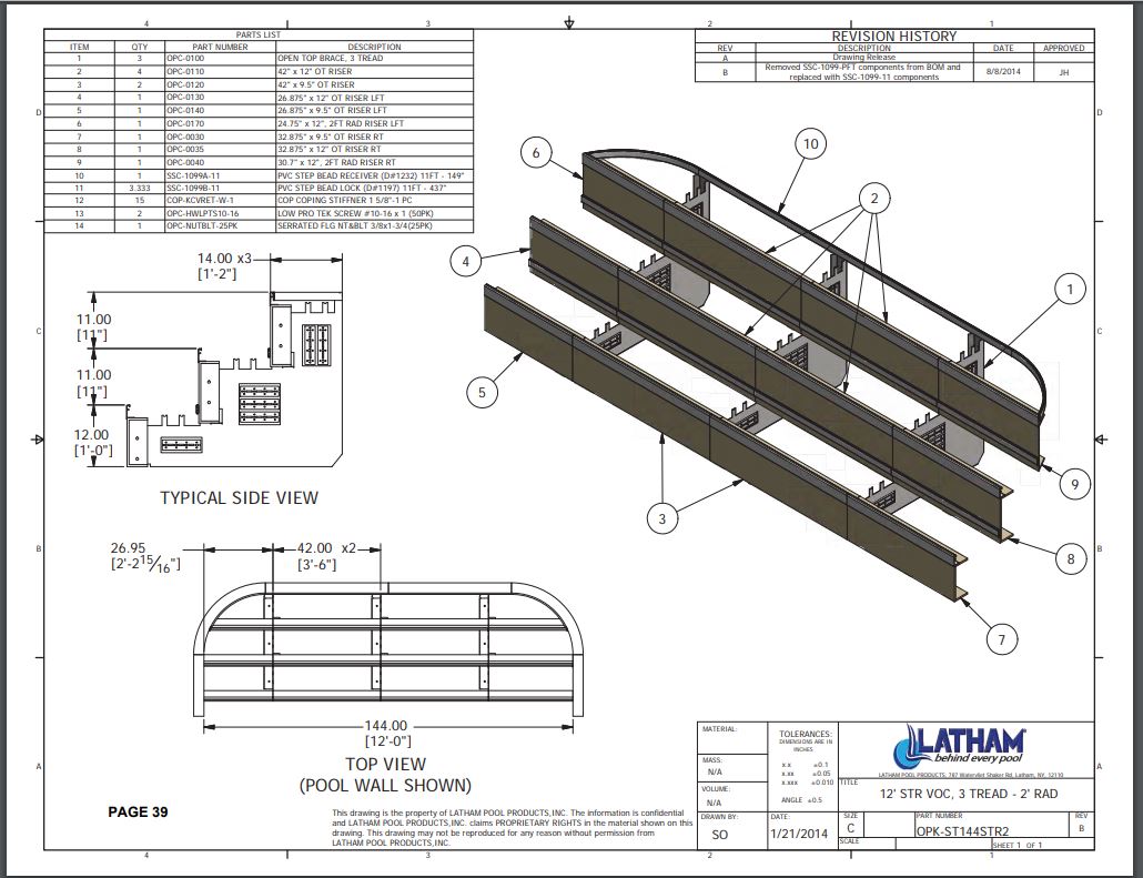 12' Straight Step Polymer 2'R 3-Tread